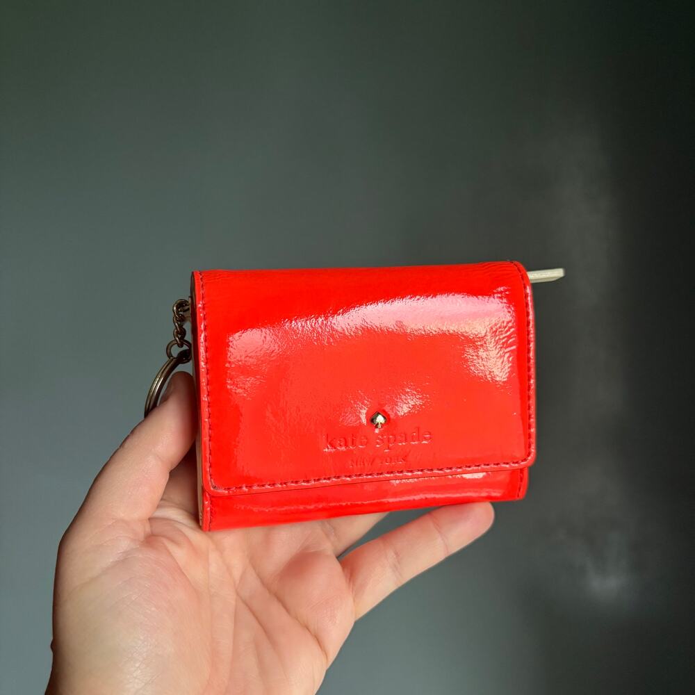 KATE SPADE Orange Patent Leather Change Purse Wallet Small Clutch Colorful